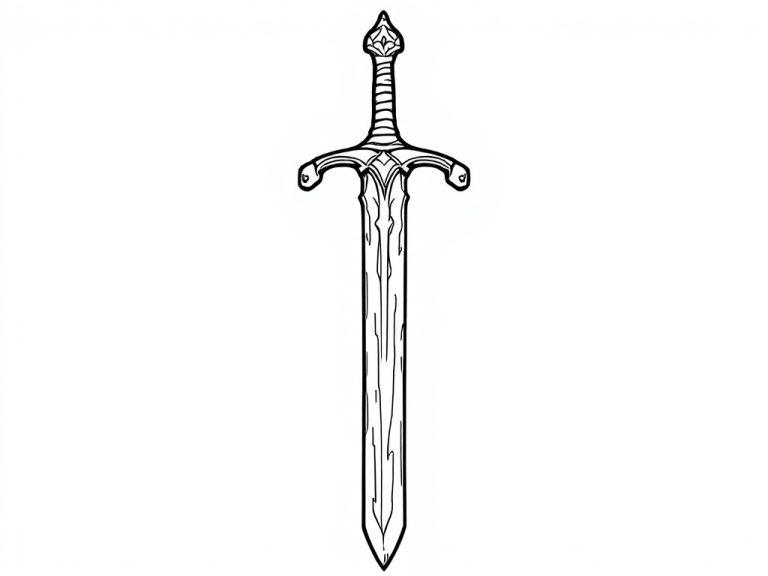 Kleurplaat van het zwaard van Excalibur met mooie details.