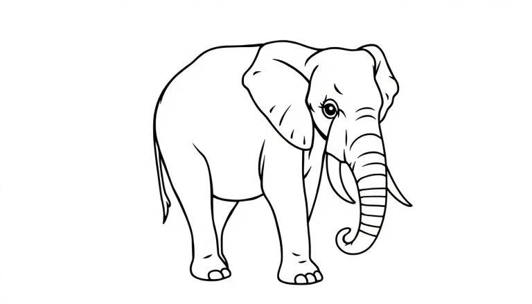 Een vrolijke kleurplaat van een olifant die klaar is om ingekleurd te worden.