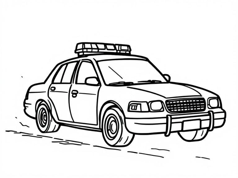 Kleurplaat van een politieauto met zwaailicht op het dak.