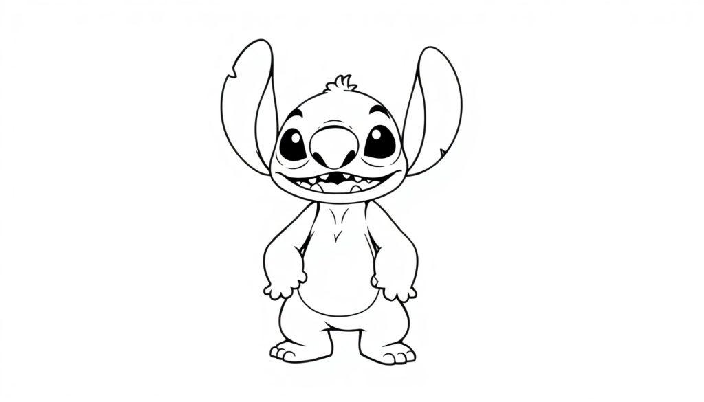 Kleurplaat van Stitch in een stoere houding.