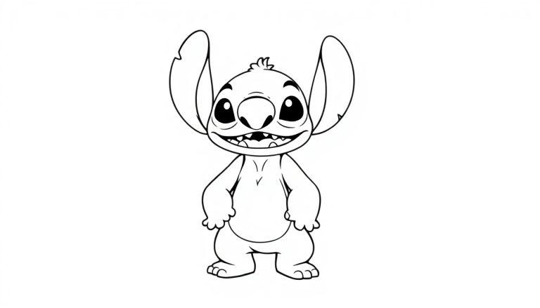 Kleurplaat van Stitch in een stoere houding.