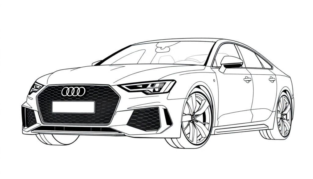 Kleurplaat van een Audi RS6 om zelf in te kleuren.