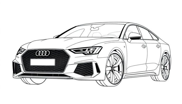 Kleurplaat van een Audi RS6 om zelf in te kleuren.