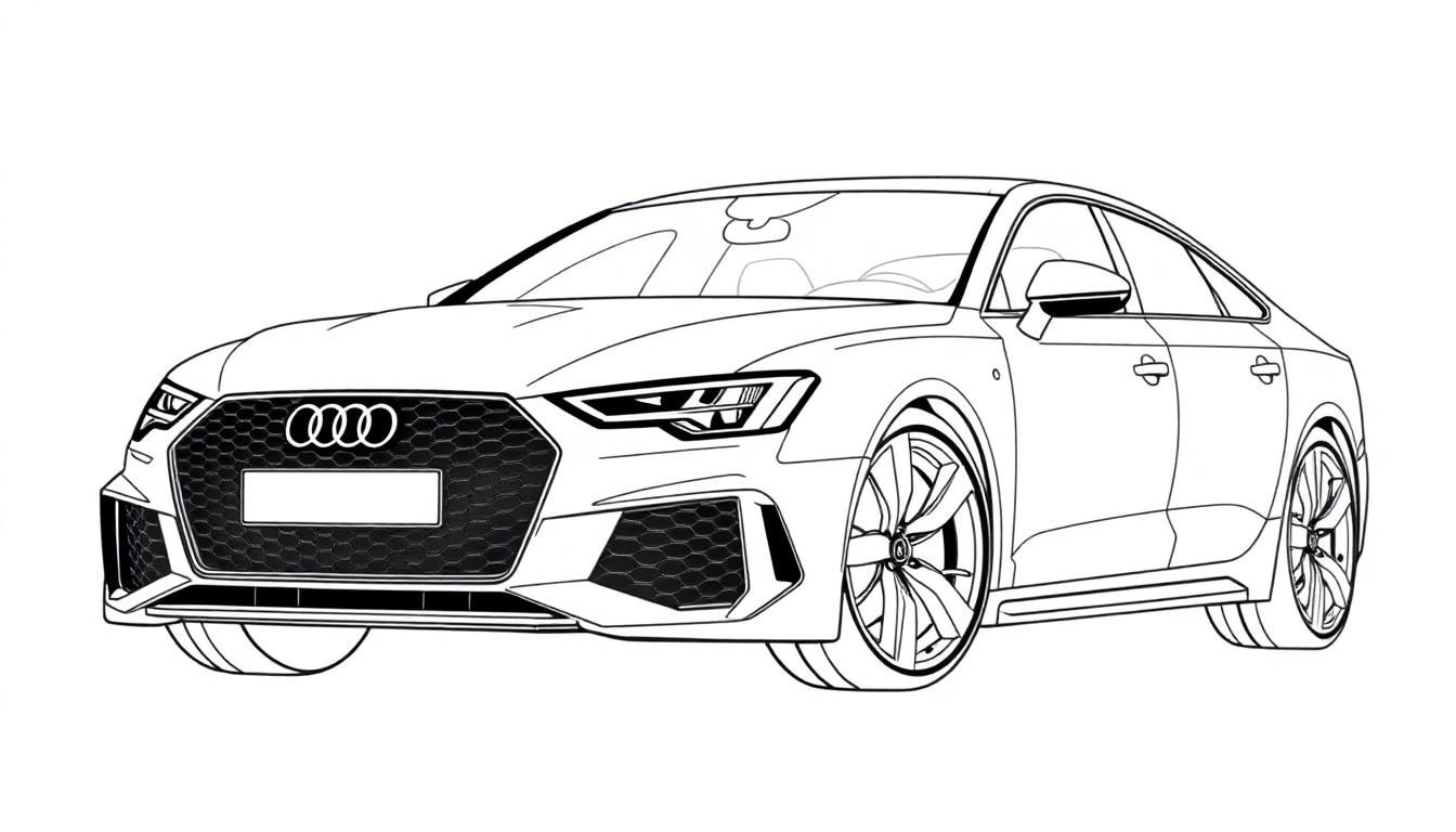 Kleurplaat van een Audi RS6 om zelf in te kleuren.