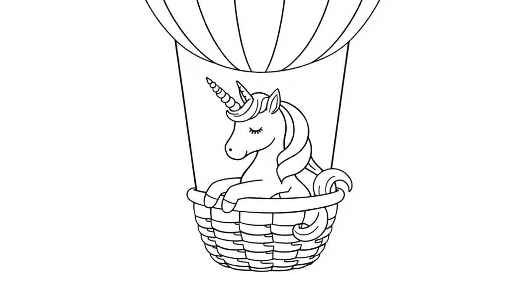 Kleurplaat van een eenhoorn in een luchtballon.