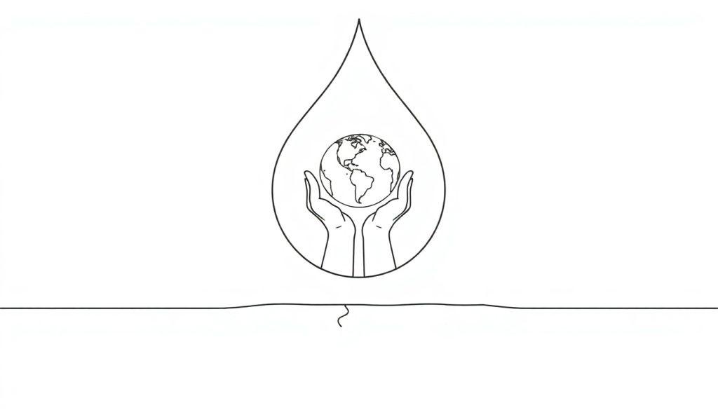 Kleurplaat van een waterdruppel met een wereldbol en handen eromheen.