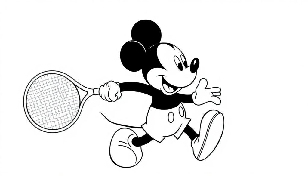 Kleurplaat van een vrolijke muis die tennis speelt