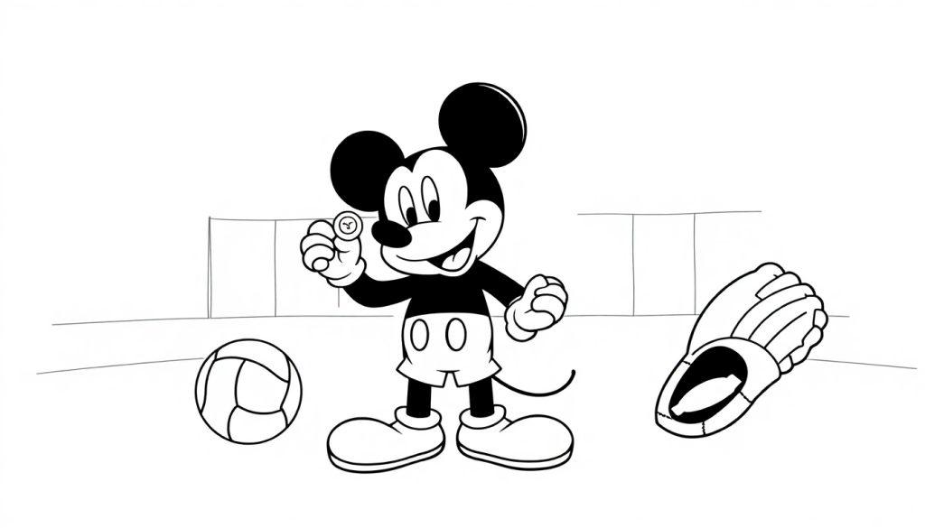 Kleurplaat van een vrolijk muisje dat sport op een veld