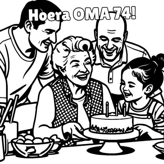 Foto van oma's verjaardag kleurplaat