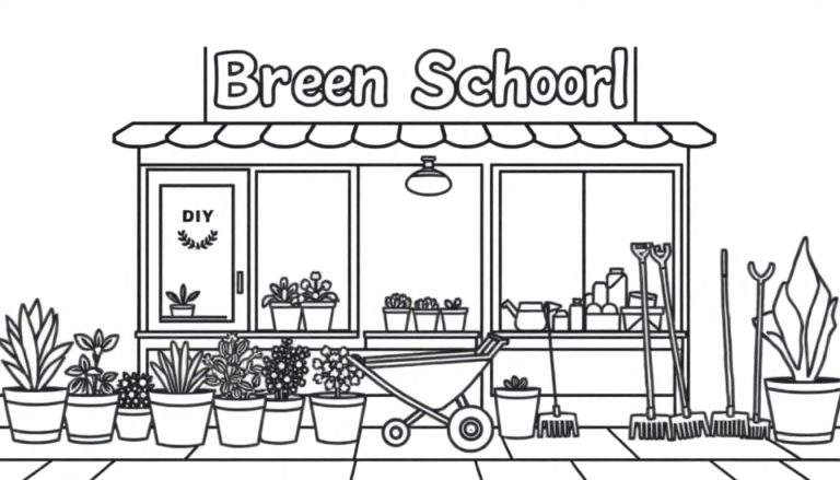 Kleurplaat van Breen Schoorl, een doe-het-zelf zaak met tuinartikelen.