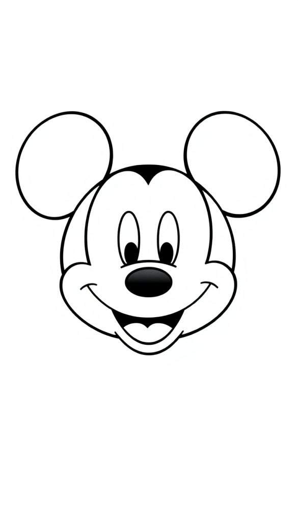 Zwart-wit kleurplaat van Mickey Mouse hoofd