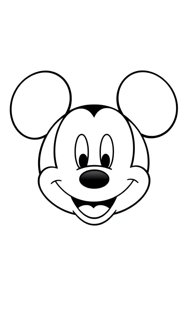 Zwart-wit kleurplaat van Mickey Mouse hoofd