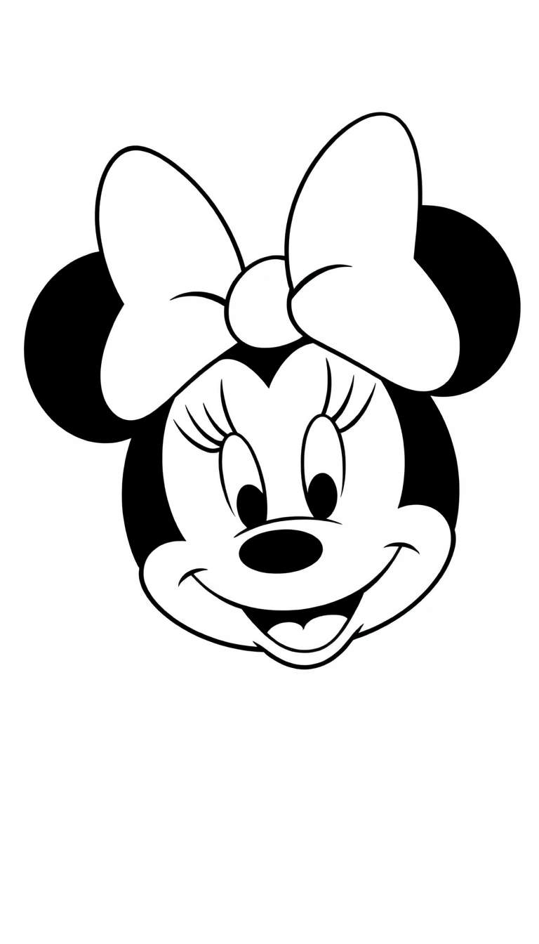 Kleurplaat van het gezicht van Minnie Mouse met strik.