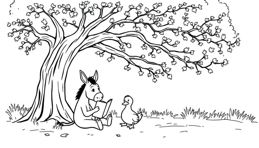 Ezel leest voor eend kleurplaat