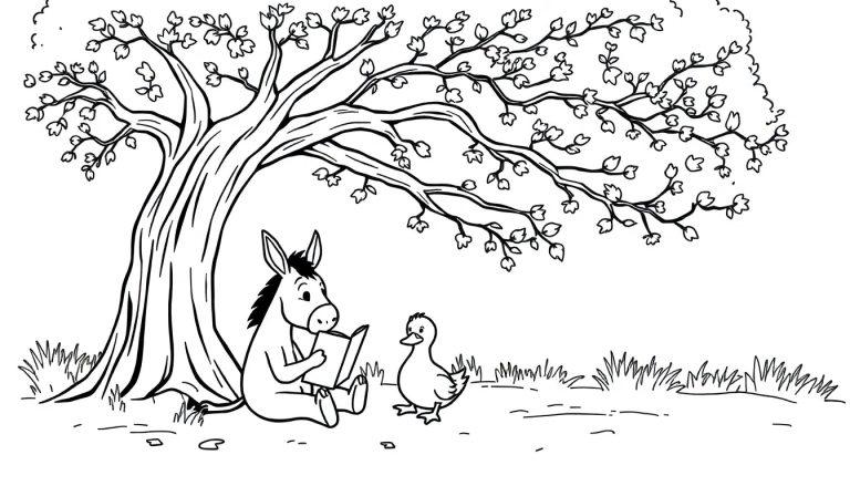 Ezel leest voor eend kleurplaat