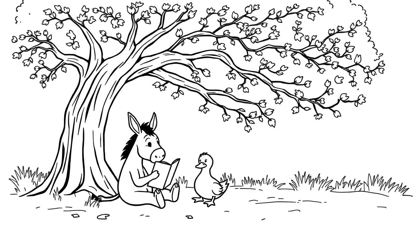 Ezel leest voor eend kleurplaat