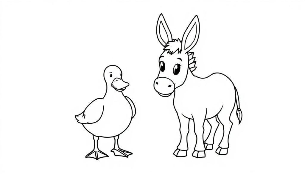 Eend en ezel kleurplaat