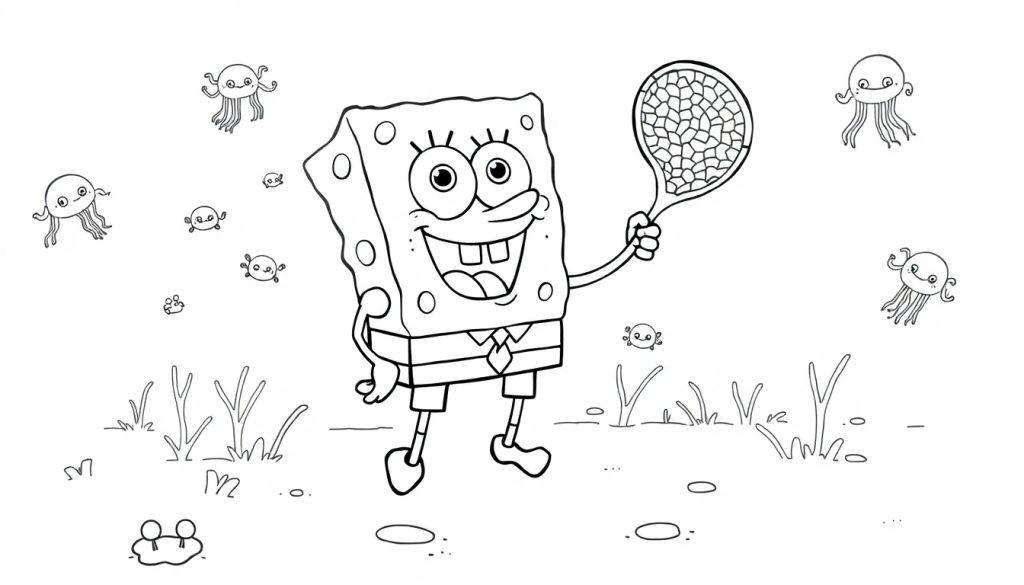 Spongebob kleurplaat met kwallen