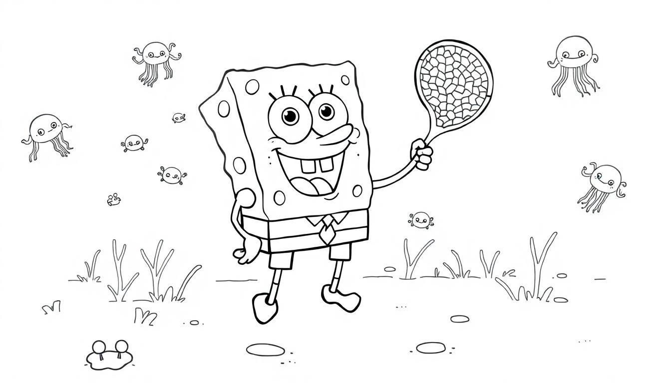 Spongebob kleurplaat met kwallen