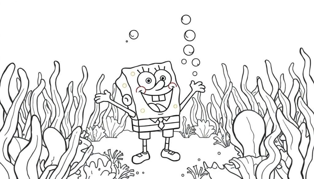 SpongeBob kleurplaat onderwater