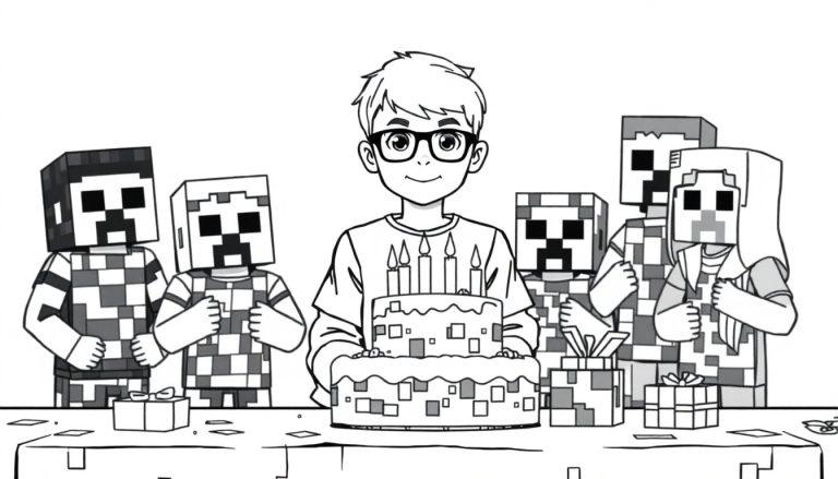 Minecraft kleurplaat van een jarige jongen met Creepers.