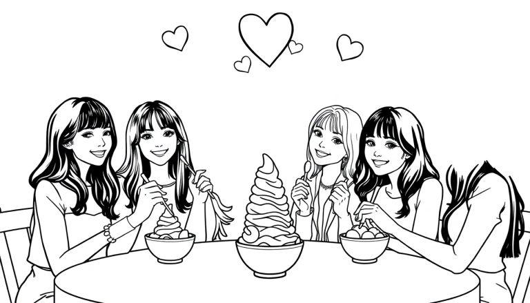 BLACKPINK ijs kleurplaat met hartjes