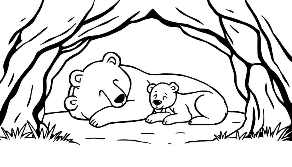 Berenfamilie in grot kleurplaat