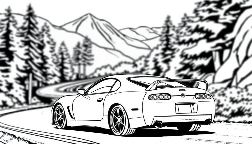 Toyota Supra kleurplaat aan het driften