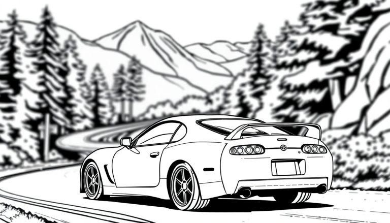 Toyota Supra kleurplaat aan het driften