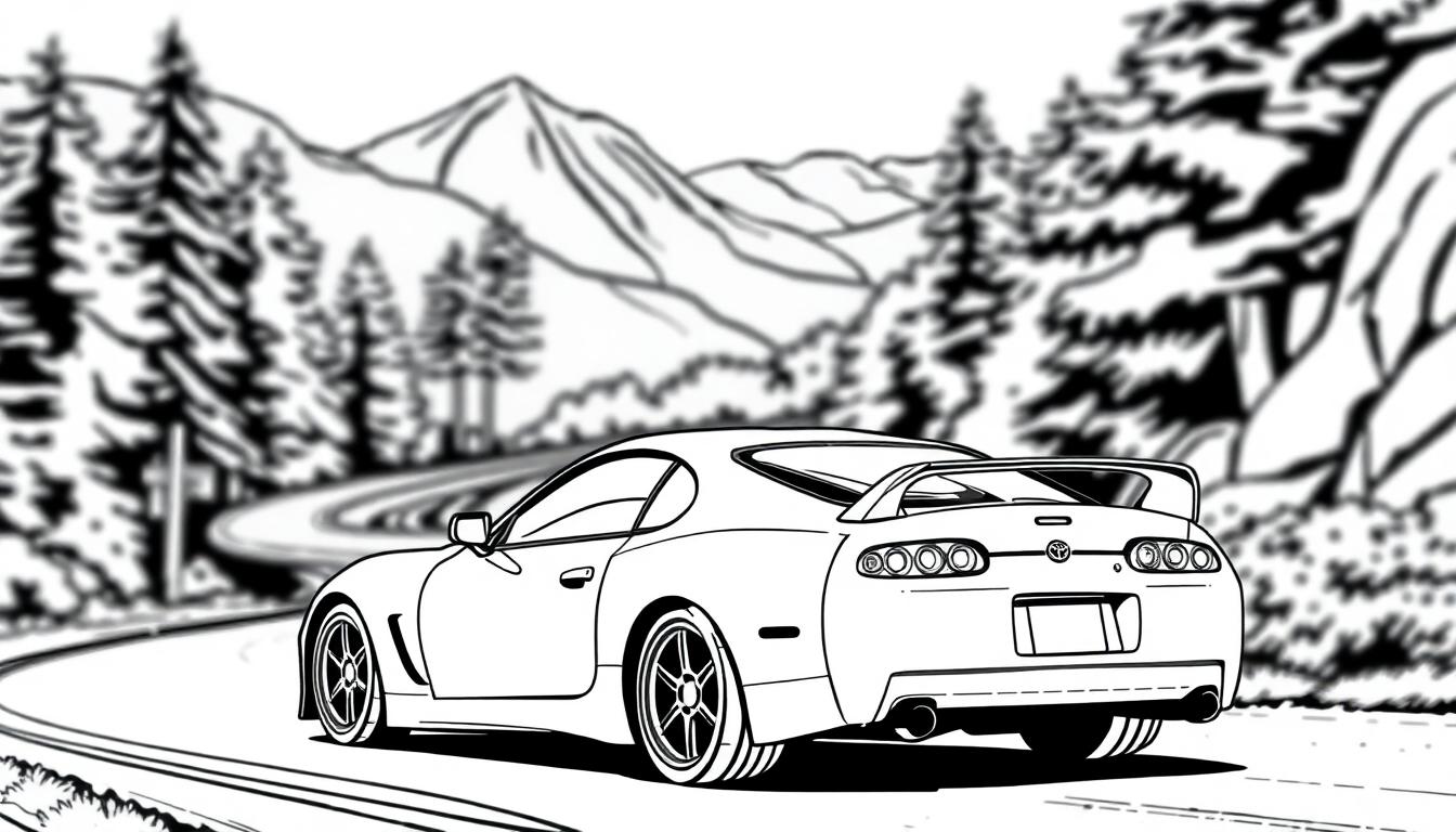 Toyota Supra kleurplaat aan het driften