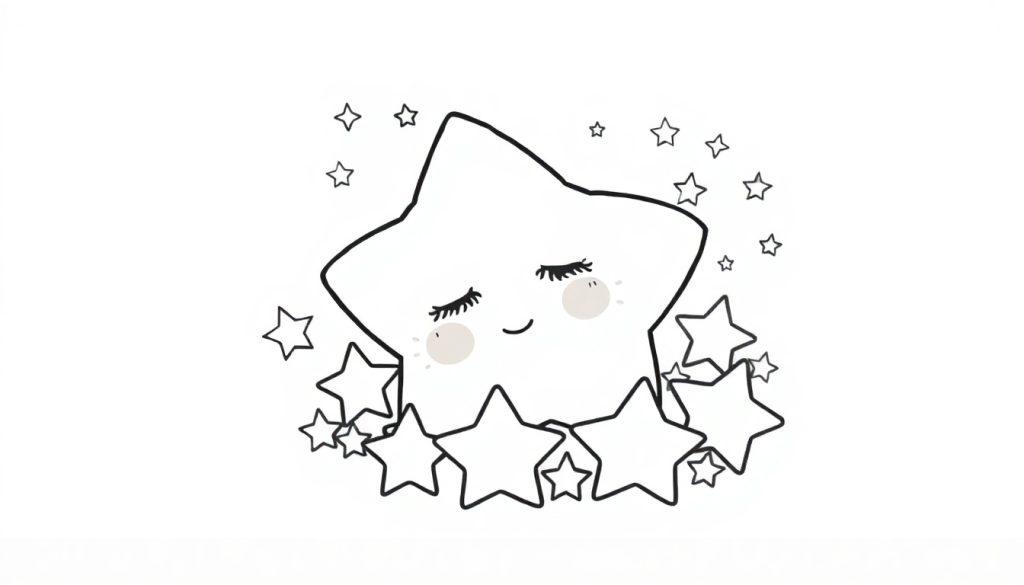 Slapende ster met baby sterretjes, perfecte kleurplaat.