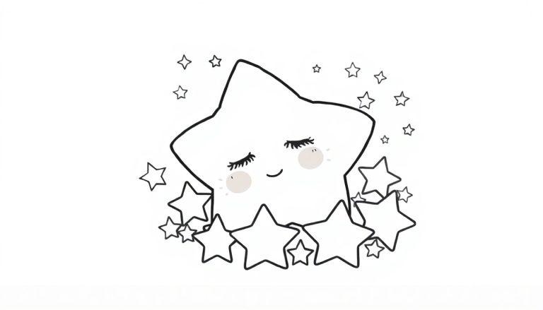 Slapende ster met baby sterretjes, perfecte kleurplaat.