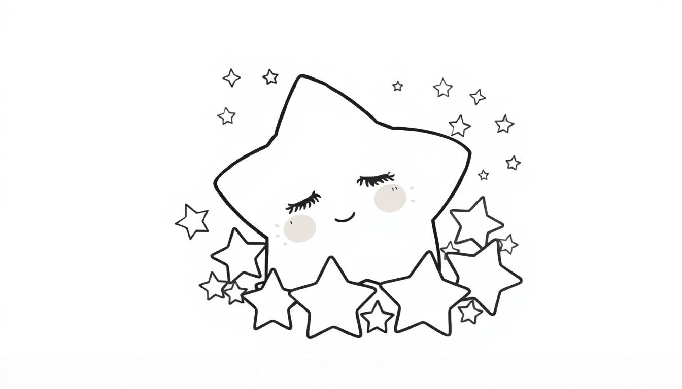 Slapende ster met baby sterretjes, perfecte kleurplaat.