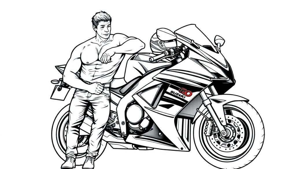 Stoere man en Suzuki kleurplaat