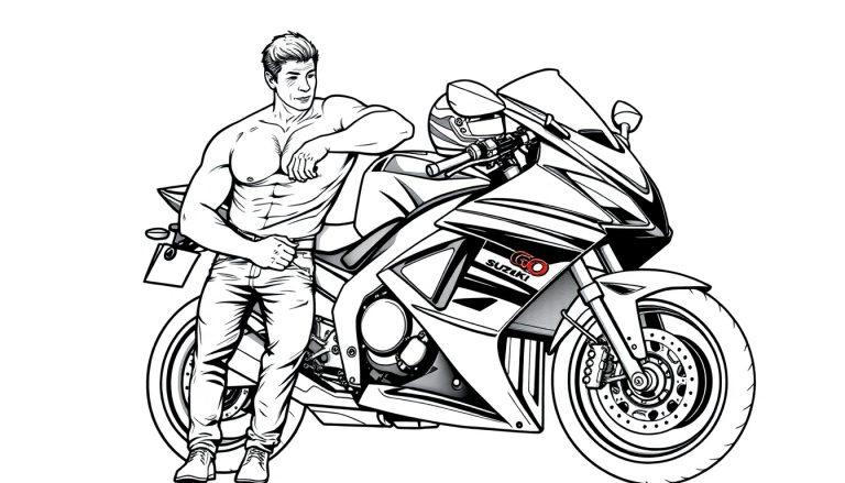 Stoere man en Suzuki kleurplaat