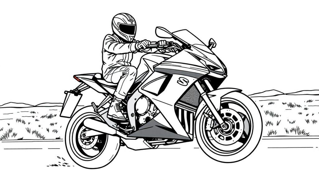 Kleurplaat van een stoere man op een Suzuki GSX-R1000 motor!