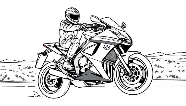 Kleurplaat van een stoere man op een Suzuki GSX-R1000 motor!