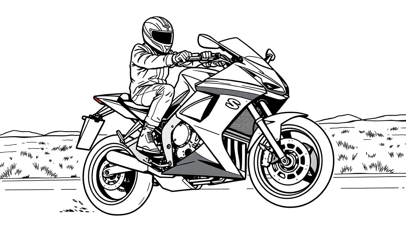 Kleurplaat van een stoere man op een Suzuki GSX-R1000 motor!