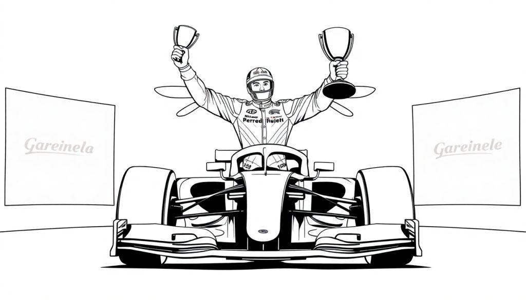 Kleurplaat van Max Verstappen met auto en vleugels, klaar om ingekleurd te worden!