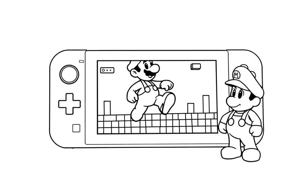 Mario kleurplaat met Nintendo Switch