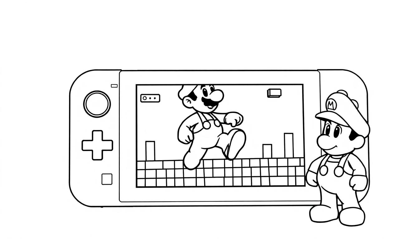 Mario kleurplaat met Nintendo Switch