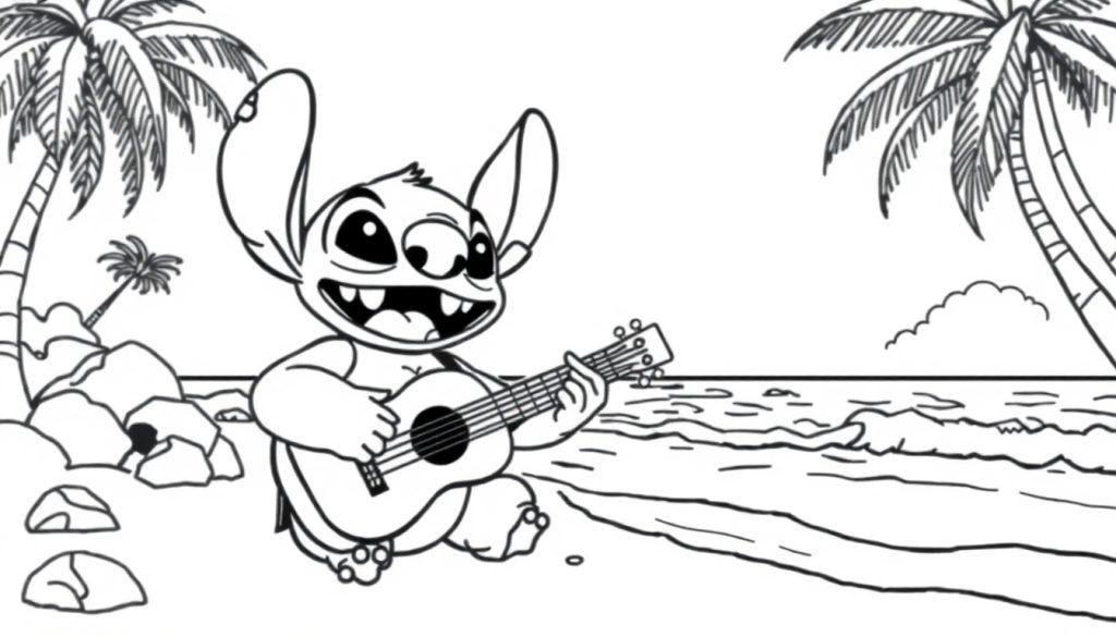 Stitch speelt ukulele kleurplaat