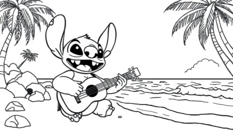Stitch speelt ukulele kleurplaat