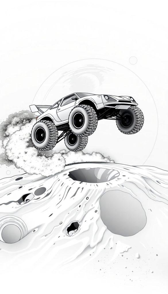 Raceauto kleurplaat op planeet Pluto.