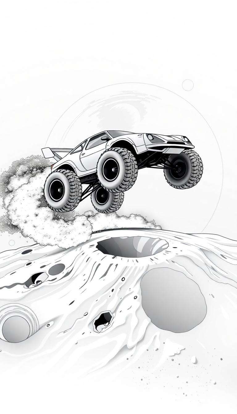 Raceauto kleurplaat op planeet Pluto.