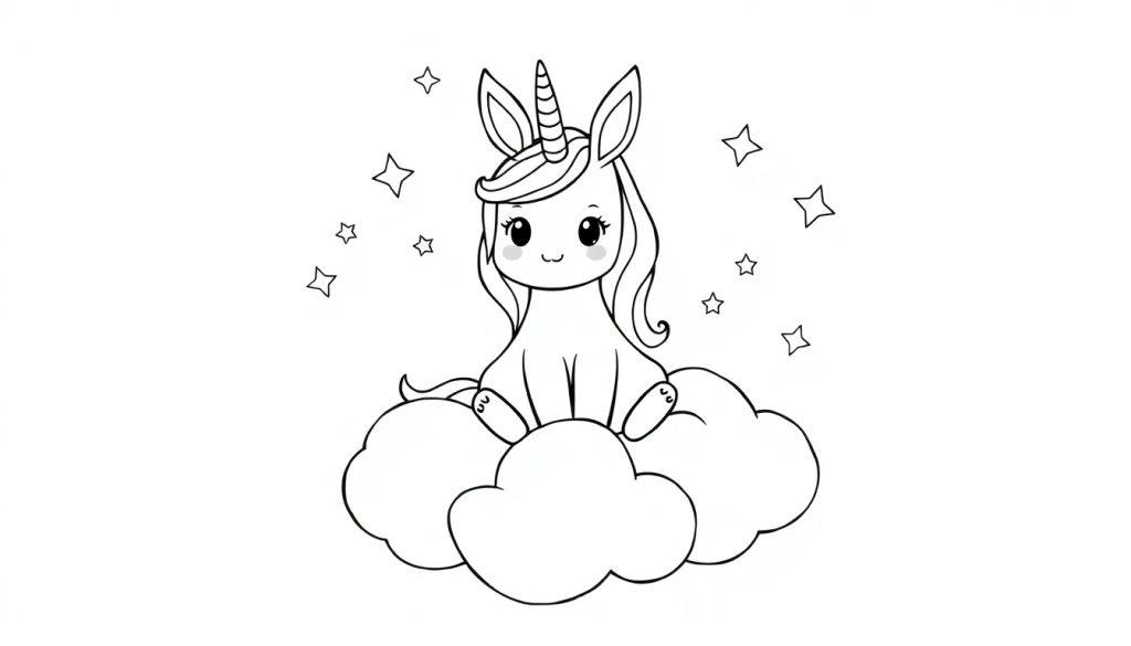 Eenhoorn op een wolk kleurplaat