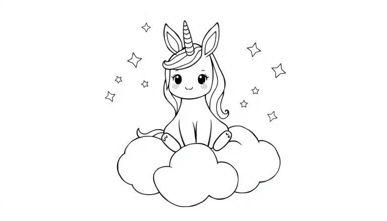 Eenhoorn op een wolk kleurplaat