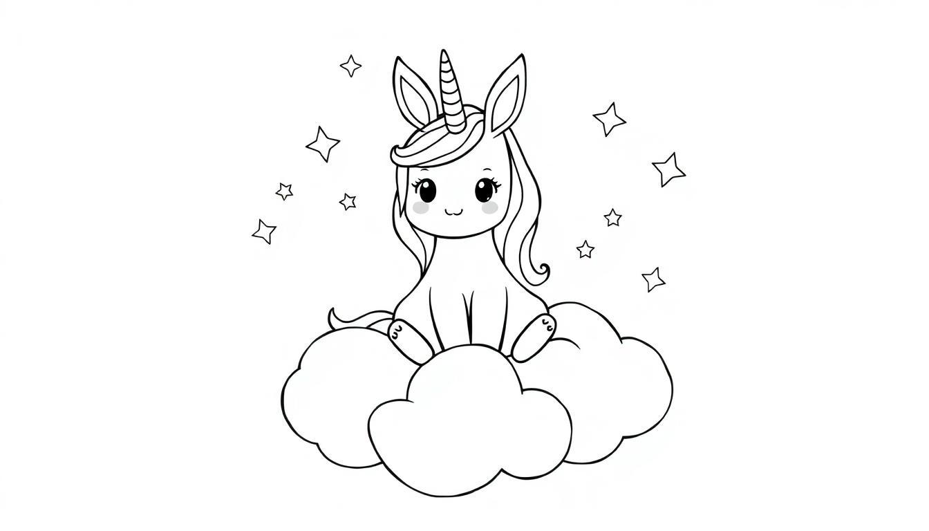 Eenhoorn op een wolk kleurplaat
