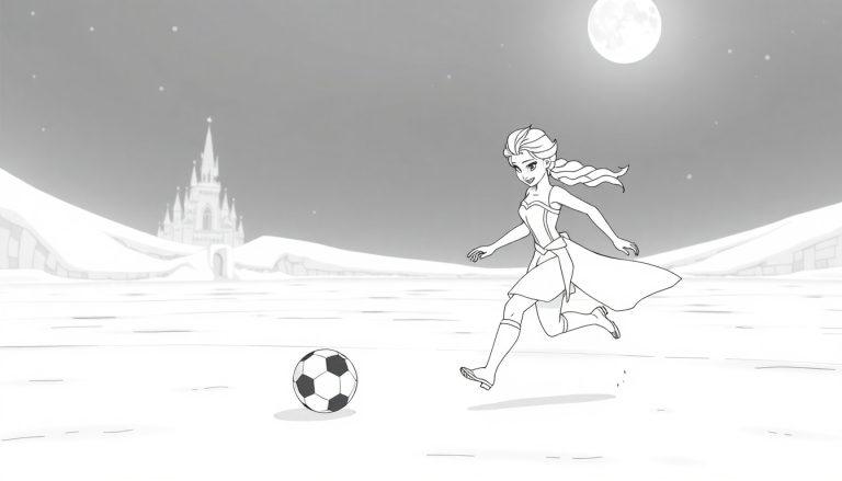 Elsa speelt voetbal kleurplaat voor kinderen