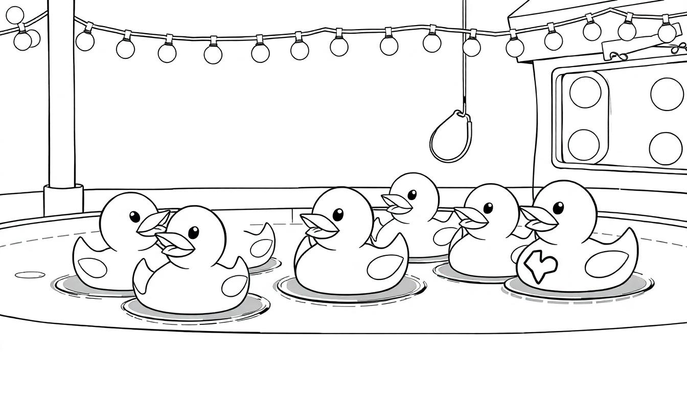 Eendjes vissen kleurplaat op de kermis